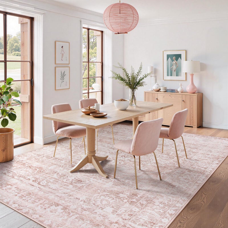La Home Lahome Pink Area Rugs 8x10,Washable Boho Living Room Rugs,Floral Large Area Rugs Non-Slip Soft Bedroom Rug 8x10 Under Bed Baby Girl Nursery Rug for Dining Room Table Office (Pink,8'X10') - Image 3