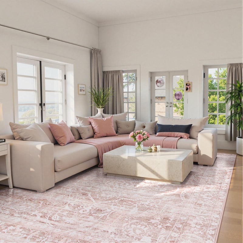 La Home Lahome Pink Area Rugs 8x10,Washable Boho Living Room Rugs,Floral Large Area Rugs Non-Slip Soft Bedroom Rug 8x10 Under Bed Baby Girl Nursery Rug for Dining Room Table Office (Pink,8'X10') - Image 4