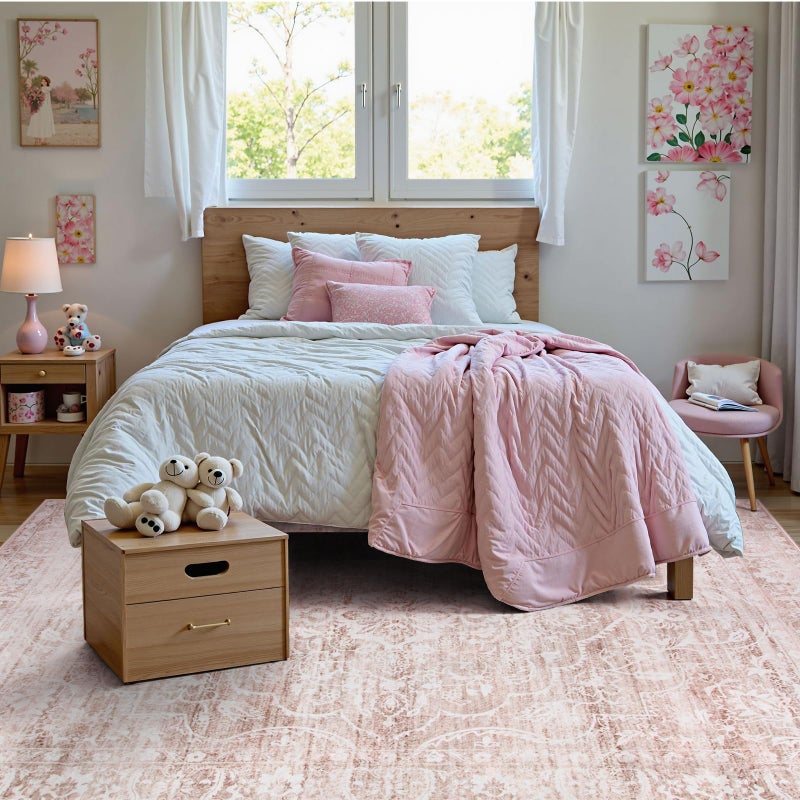 La Home Lahome Pink Area Rugs 8x10,Washable Boho Living Room Rugs,Floral Large Area Rugs Non-Slip Soft Bedroom Rug 8x10 Under Bed Baby Girl Nursery Rug for Dining Room Table Office (Pink,8'X10') - Image 2