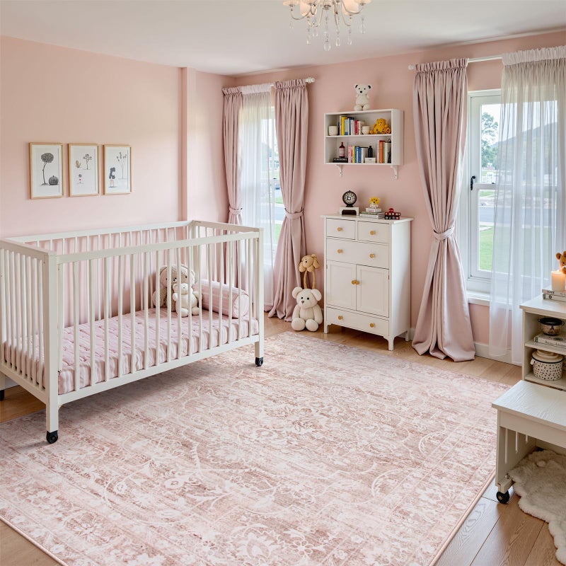 La Home Lahome Pink Area Rugs 8x10,Washable Boho Living Room Rugs,Floral Large Area Rugs Non-Slip Soft Bedroom Rug 8x10 Under Bed Baby Girl Nursery Rug for Dining Room Table Office (Pink,8'X10') - Image 5