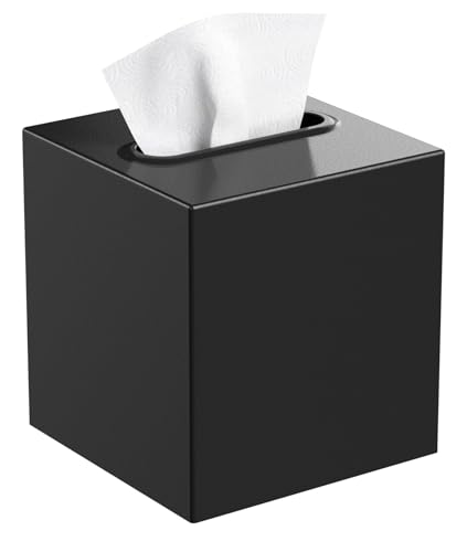 Livelab Metal Tissue Box Cover Square Tissue Box Holder Modern Decor Facial Napkin Holder Tissue Box Dispenser for Bathroom Vanity Countertop Living Room Bedroom Office  Black