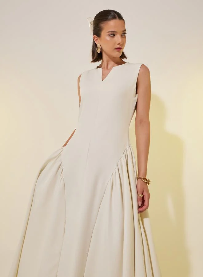 Take Two Solid Sleeveless A-Line Maxi Dress with Gathered Detail