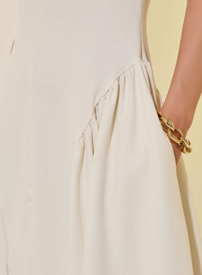 Take Two Solid Sleeveless A-Line Maxi Dress with Gathered Detail