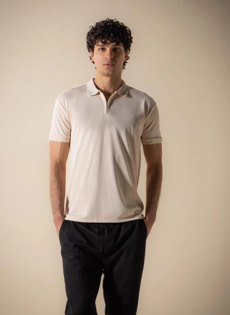 SHAPES SLIM TEXTURED POLO SHIRT WITH ZIP
