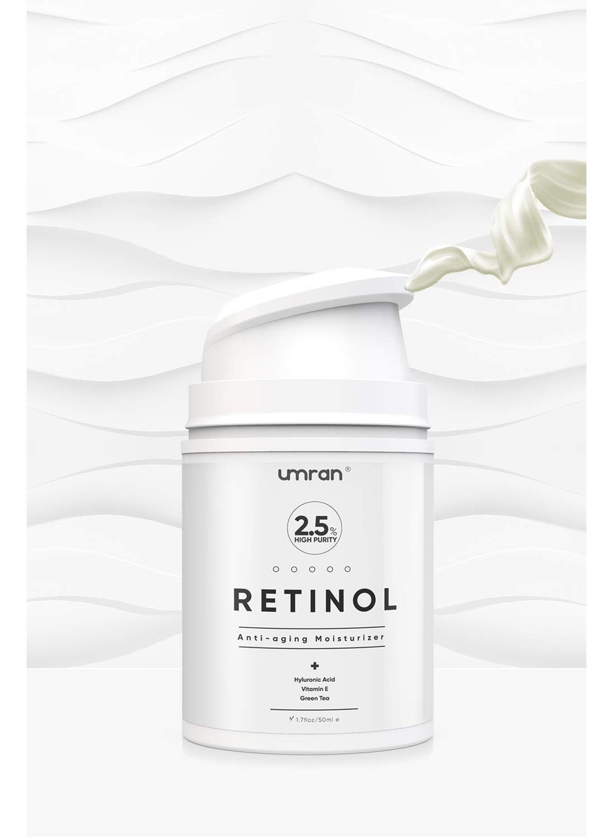 UMRAN - Umran Premium Retinol Cream AntiAging Moisturizer Cream 25 for Face and Eye Care AntiWrinkle Essence with Hyaluronic Acid Day and Night Cream Vitamin E and Green Tea 50ml 17 FlOz - Image 1