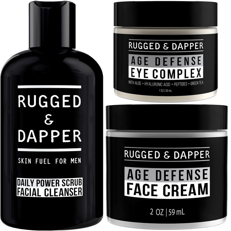 RUGGED & DAPPER Age Defense Face Cream, Daily Power Scrub Facial Cleanser, Age Defense Eye Complex - Image 1