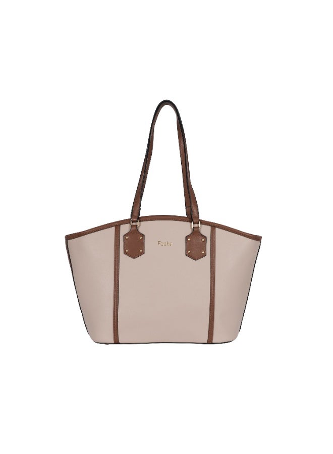 فوسكا شنطة Foska يد كبيرة (توت) وكتف نسائية – تصميم واسع ولوني بيج فاتح وبني للعمل – مقاس 47x28 سم - Image 1