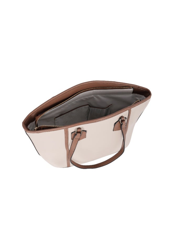 فوسكا شنطة Foska يد كبيرة (توت) وكتف نسائية – تصميم واسع ولوني بيج فاتح وبني للعمل – مقاس 47x28 سم - Image 5