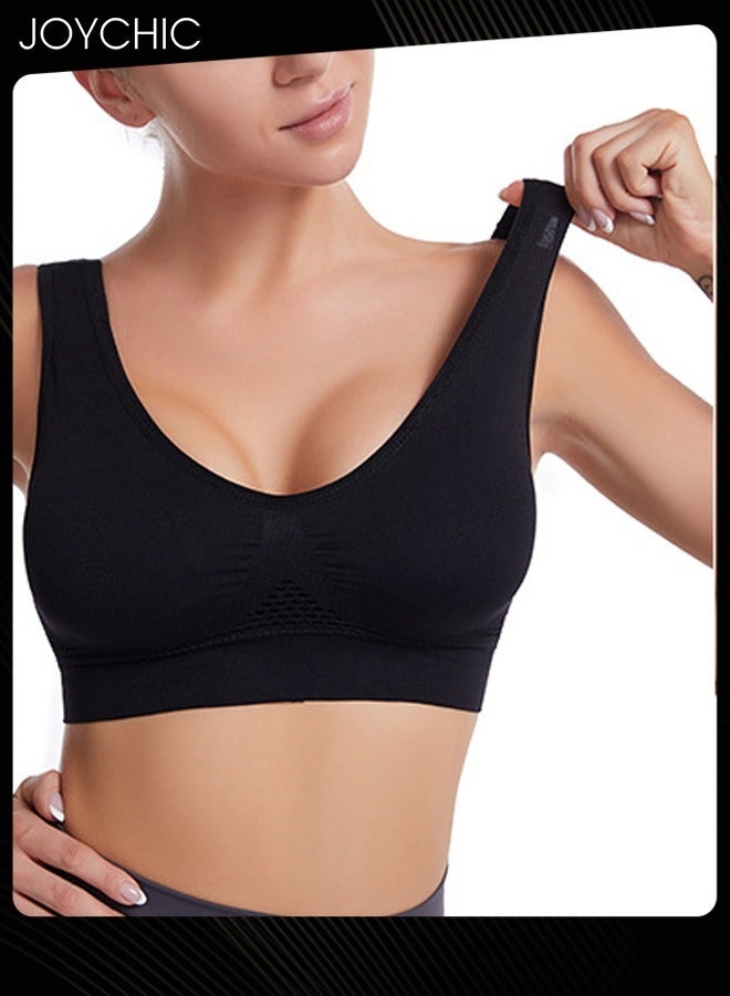Joychic Seamless Sports Yoga Bra Hollow Mesh Breathable Holes No Rims Comfortbale Bra Vest with Widen Shoulder Straps for Women Girls Black  - Image 3