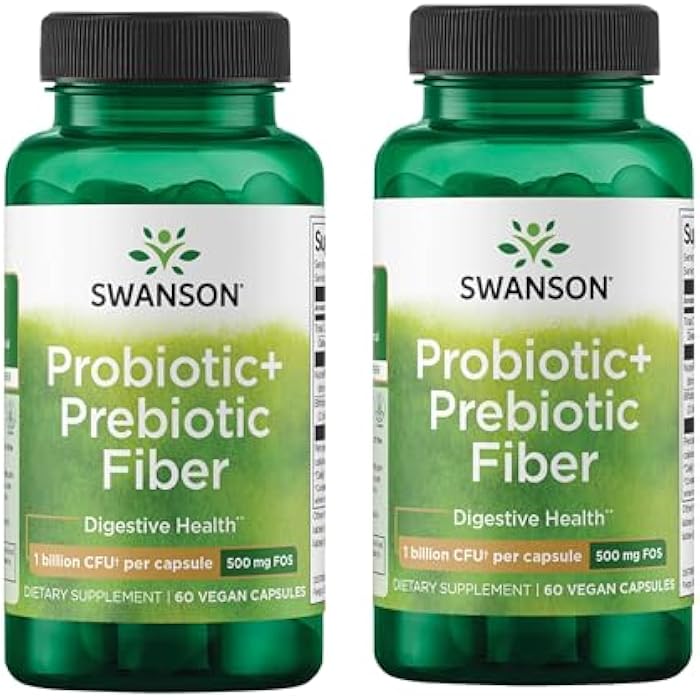 Swanson Prebiotic + Probiotic Fiber Digestive and Immune Health Supplement for Gut-Health-Conscious Adults with 500 Million CFU (60 Vegan Capsules, 2 Pack) - Image 1