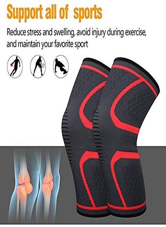 GymWar Knee Cap for Men Sports Knee Brace for Knee Pain, Gym, and Running for Men and Women (Free Size) Pair, Red By GymWar - Image 4