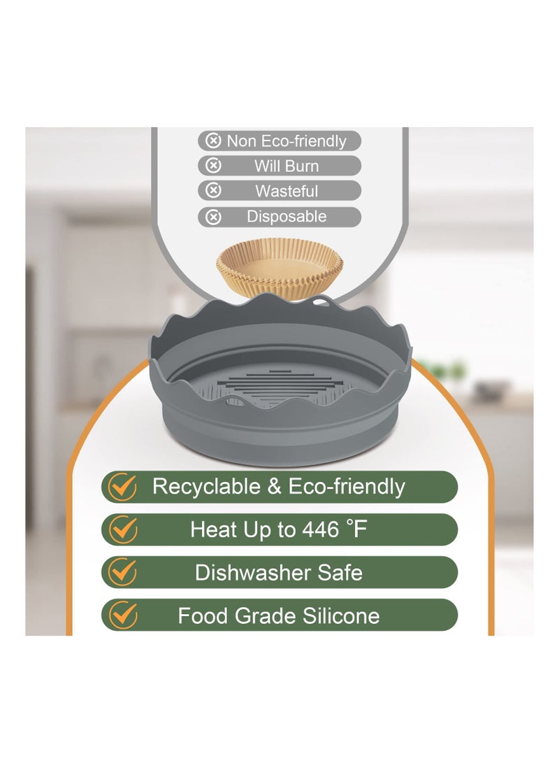 Y&D Air Fryer Silicone Liners, 2 Pack 7.8 inch Foldable Accessories, Reusable Replacement Oven Insert Round Baking Tray, Easy Cleaning Food Safe Bowl for 3 to 5 Qt Pot  - Image 5