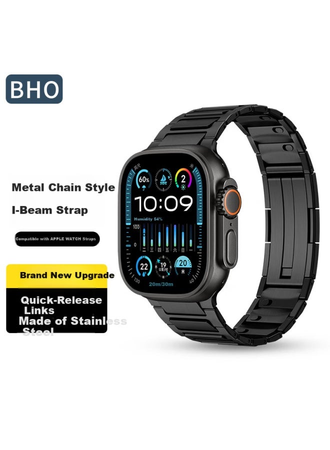 Bho Apple Watch Band Compatible With S11/ultra3, Stainless Steel I-beam Pattern Quick-release Metal Link Strap For Iwatch S10/9/8/7/se3