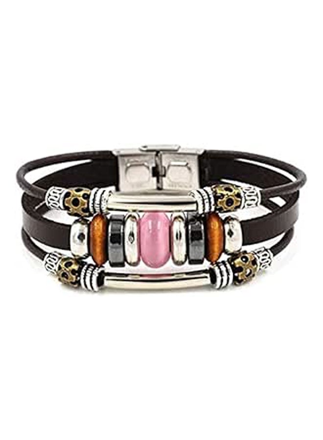 Fashion multi layer bead cat eye stone cowhide Bracelet, Stainless Steel lovers Bracelet,brown - Image 1