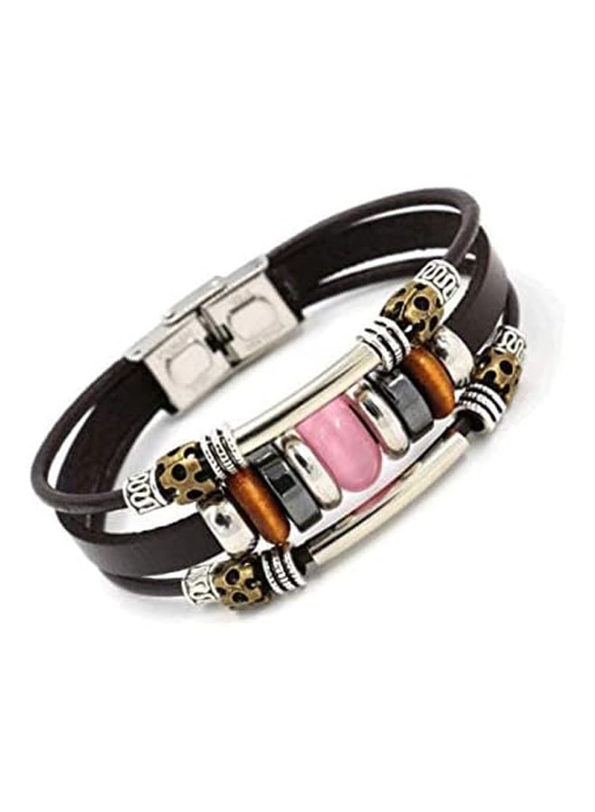 Fashion multi layer bead cat eye stone cowhide Bracelet, Stainless Steel lovers Bracelet,brown - Image 3