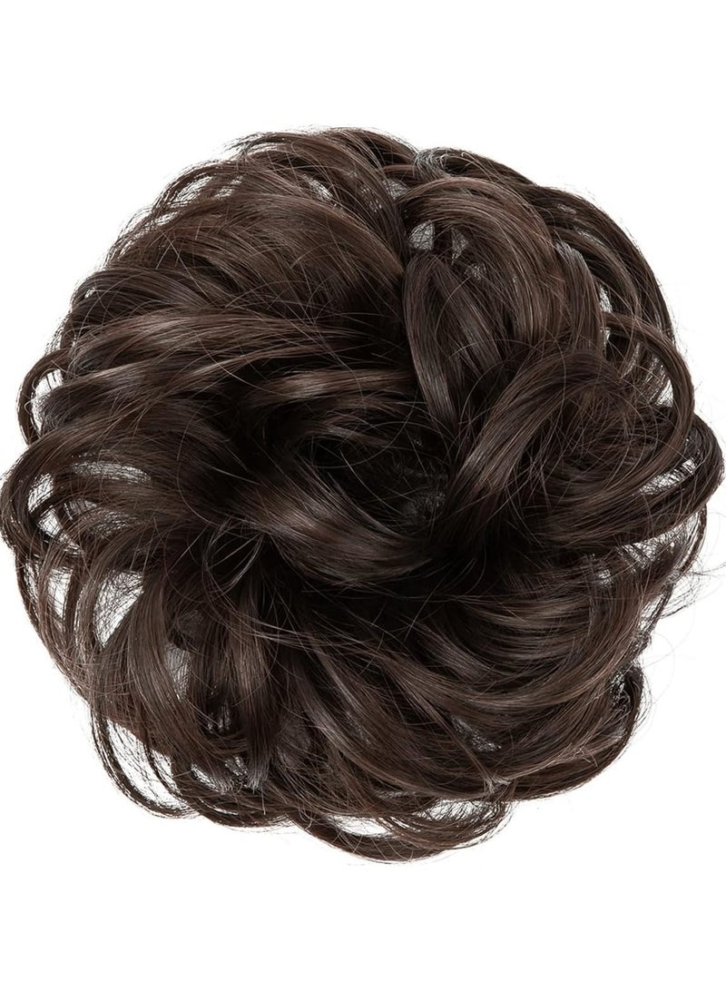 إستيل قطعة واحدة من وصلات كعكة الشعر الفوضوية باللون الأسود والبني والمموج والمجعد وقطعة شعر صناعية على شكل ذيل حصان سميكة وكبيرة من كعكة الشعر وهمية للنساء والفتيات والأطفال (بني داكن) - Image 2