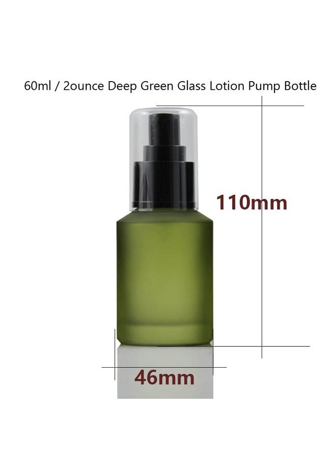 ericotry 1Pcs 60Ml 1Oz Frosted Empty Glass Cosmetic Cream Lotion Pump Bottle With Black Pump Head And Anti-Dust Cap For Beauty Liquid Essential Oil Facial Cream Emulsion Travel Containers (Green)  - Image 2