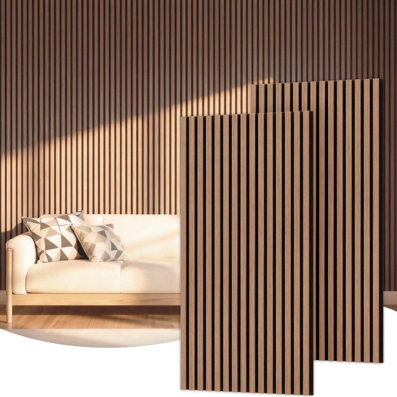 TONOR Wood Wall Panels for Interior Wall Decor, 2 Pack 47.2"x23.6"(15.5ftÂ²) Wood Slat Acoustic Panels, Soundproof Wall Panels for Noise Cancelling and Decoration, Living Room, Bedroom, Office, Walnut - Image 1