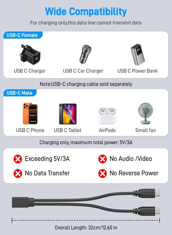 كابل شحن وتفريغ USB-C من نوع KAYQINHO، منفذ واحد في منفذين، كابل USB من النوع C أنثى إلى منفذ متعدد من النوع C ذكر، مناسب لأجهزة الكمبيوتر المحمولة، وأجهزة Mac، ووحدات تخزين الفلاش، ولوحة المفاتيح، والماوس. - Image 5