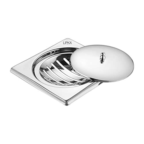 LIPKA Saturn 5 x 5 Inches Square Floor Drain with Classic Jali | Premium Stainless Steel Floor Drain & Cover with Lid | Floor Drain for Bathroom Drainer Kitchen, Balcony, Wet Area - Image 1