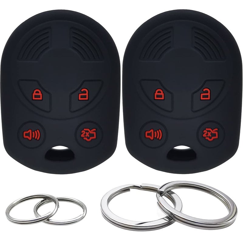 2Pcs Silicone 4 Buttons Key Fob Cover Remote Case Keyless Protector Compatible with Ford CMax Escape Expedition Flex Focus Fusion Mustang Taurus Transit Connect Lincoln Town Car Mercury Mariner Milan