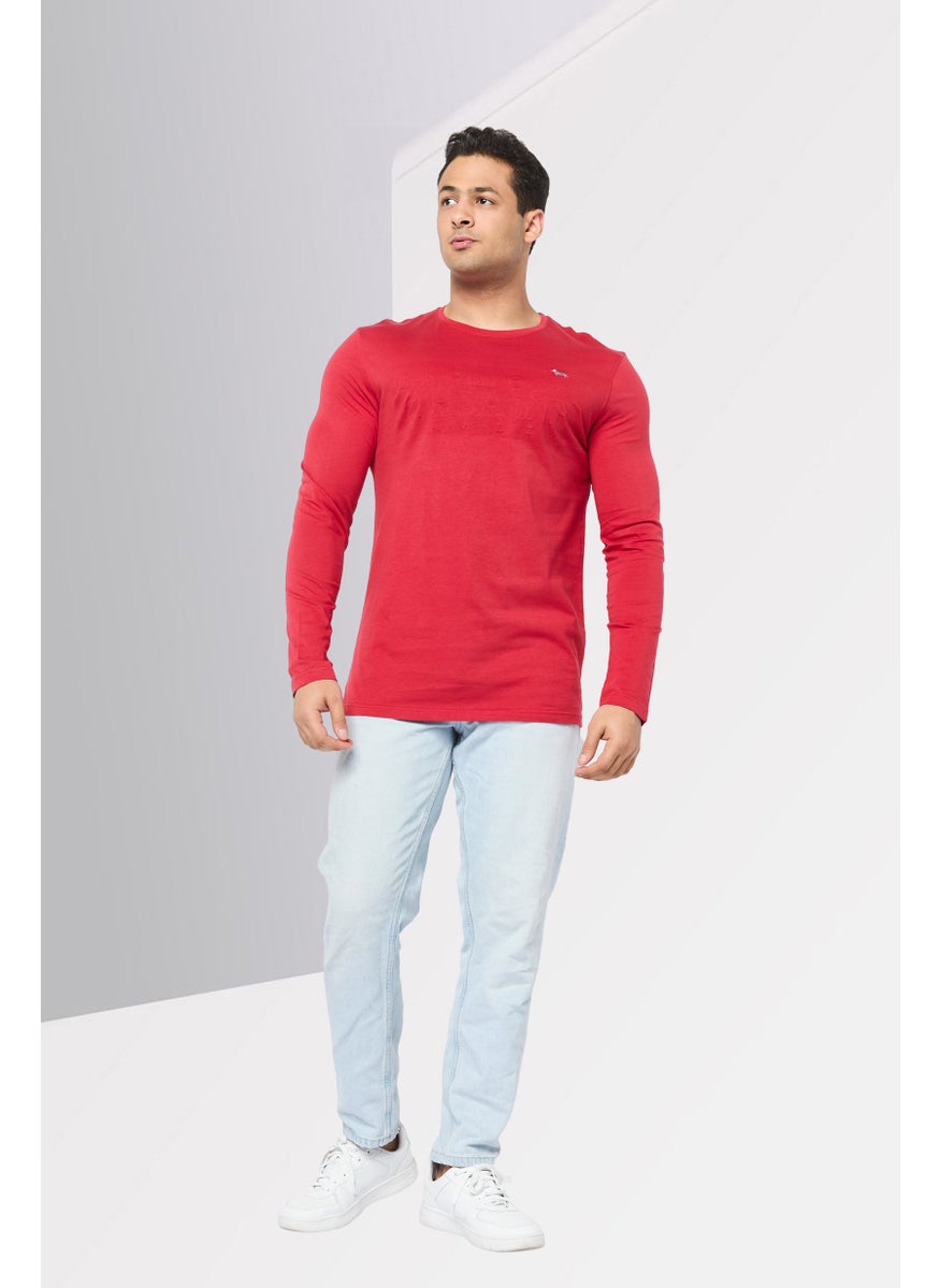 Harmont & Blaine - Men Crew Neck Long Sleeve Embroidered Logo T-shirt, Red - Image 1