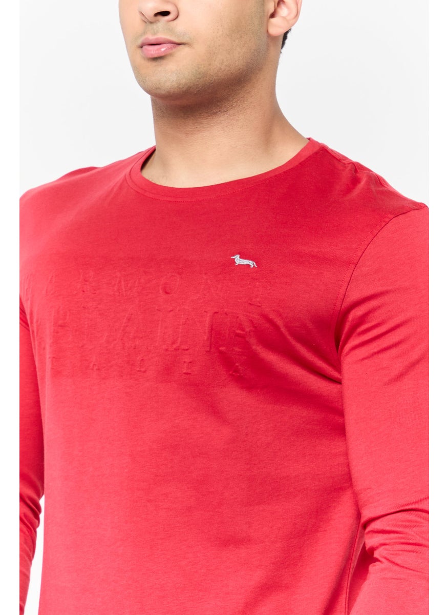 Harmont & Blaine - Men Crew Neck Long Sleeve Embroidered Logo T-shirt, Red - Image 1