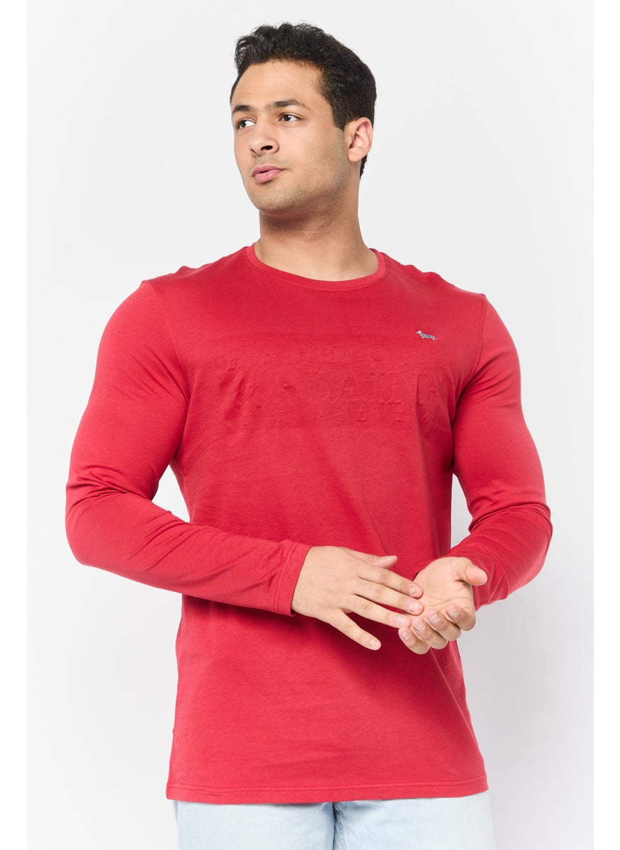 Harmont & Blaine - Men Crew Neck Long Sleeve Embroidered Logo T-shirt, Red - Image 1