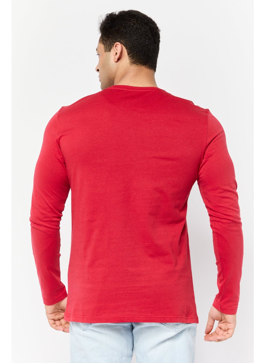 Harmont & Blaine - Men Crew Neck Long Sleeve Embroidered Logo T-shirt, Red - Image 1