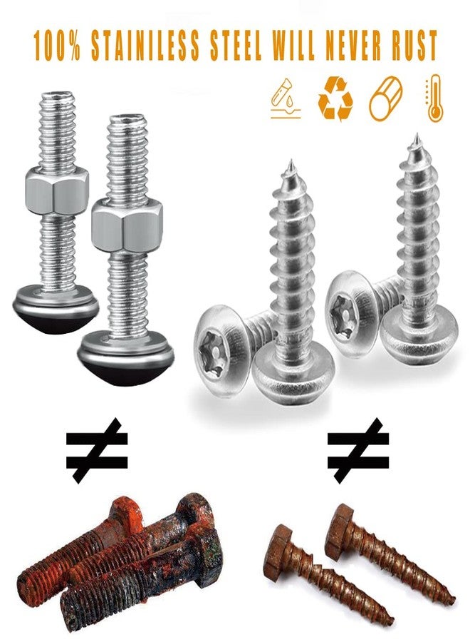 HAOBO Anti Theft License Plate Screws, Anti Theft License Plate Frame Bolts Tamper Resistant Fasteners, Stainless Steel License Plate Screws, 1/4"(M6) Security Screw Set for Protection Car License Plates - Image 2