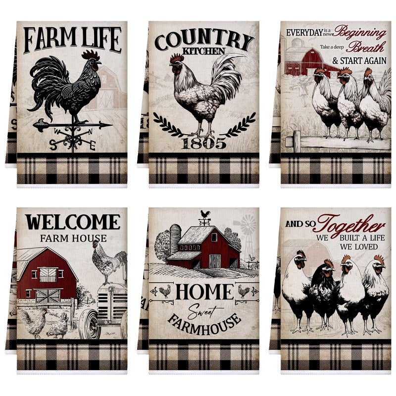 Bencailor 6 Pcs Farmhouse Kitchen Towels Chicken Rooster Kitchen Decor Farm Animal Hand Towels for Cooking Baking Housewarming Gift1575 x 2362 inchRetro GrayBarn Farm