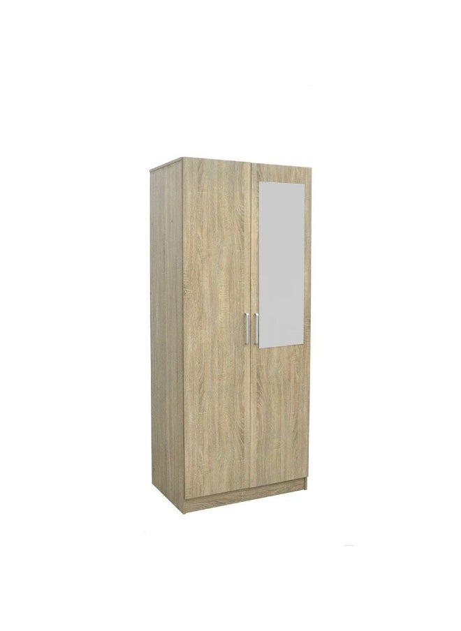 DANUBE HOME Supreme 2-Door Wardrobe With Mirror For Hanging Clothes Extra Sturdy Rack Storage Organiser Modern Design Space Saving Cabinets For Bedroom - French Sonoma Oak  - Image 3