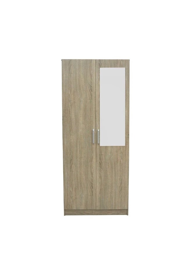 DANUBE HOME Supreme 2-Door Wardrobe With Mirror For Hanging Clothes Extra Sturdy Rack Storage Organiser Modern Design Space Saving Cabinets For Bedroom - French Sonoma Oak  - Image 5