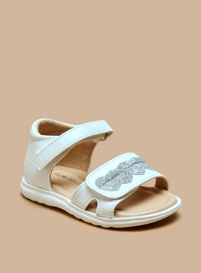 Flora Bella By Shoexpress Girls Heart Embellished Open Toe Sandals with Hook and Loop Closure