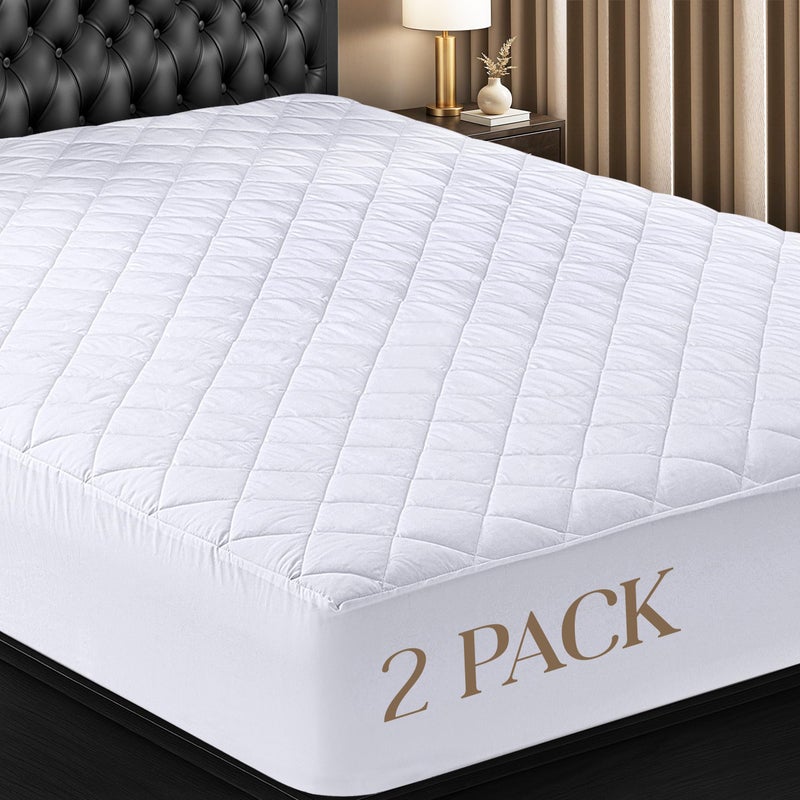 Utopia Bedding 2 Pack Quilted Fitted Mattress Pad  Twin Size  Elastic Fitted Mattress Topper Protector and Cover Stretches up to 16 Inches Deep  Machine Washable (White) - Image 1