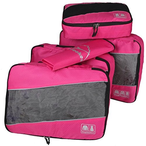Hopsooken 5 Set Packing Cubes for Travel Large Suitcase Luggage Organizer Bags Travel Accessories Vacation 4 Cubes 1 Laundry Pouch Bag (Rose) - Image 2