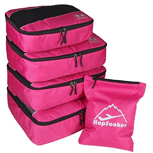 Hopsooken 5 Set Packing Cubes for Travel Large Suitcase Luggage Organizer Bags Travel Accessories Vacation 4 Cubes 1 Laundry Pouch Bag (Rose) - Image 1