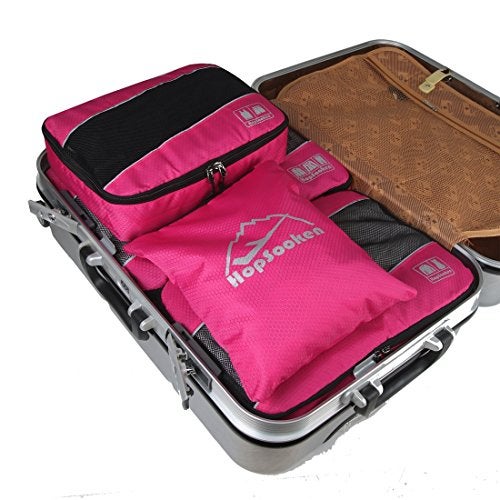Hopsooken 5 Set Packing Cubes for Travel Large Suitcase Luggage Organizer Bags Travel Accessories Vacation 4 Cubes 1 Laundry Pouch Bag (Rose) - Image 4