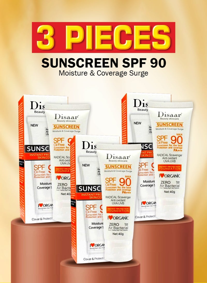 Disaar 3 Pieces Original Disaar Sunscreen SPF 90 PA Oil-Free Sunblock for Face and Body Lightweight Waterproof UV Protection Whitening Anti-Aging Cream Suitable for All Skin Types Daily Sun Protection - Image 1