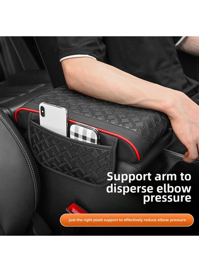 Red Black Universal Car Center Armrest Console Cover Pad With Side Pockets Waterproof PU Leather Protector Interior Accessories - Image 1