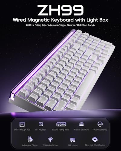 ZORNHER ZH99HE Mechanical Gaming Keyboard, Full Size White Gaming Keyboard with Creamy Switch,Soft RGB Backlit Light Box,Adjustable Actuation & Rapid Trigger, Hall Effect Technology - Image 4