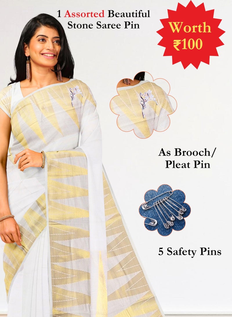 NandaVanam Women's Kerala Cotton Saree | Kasavu Saree With Designer Pallu | Onam Cotton Kasavu Sarees- with Blouse (Tower) - Image 3