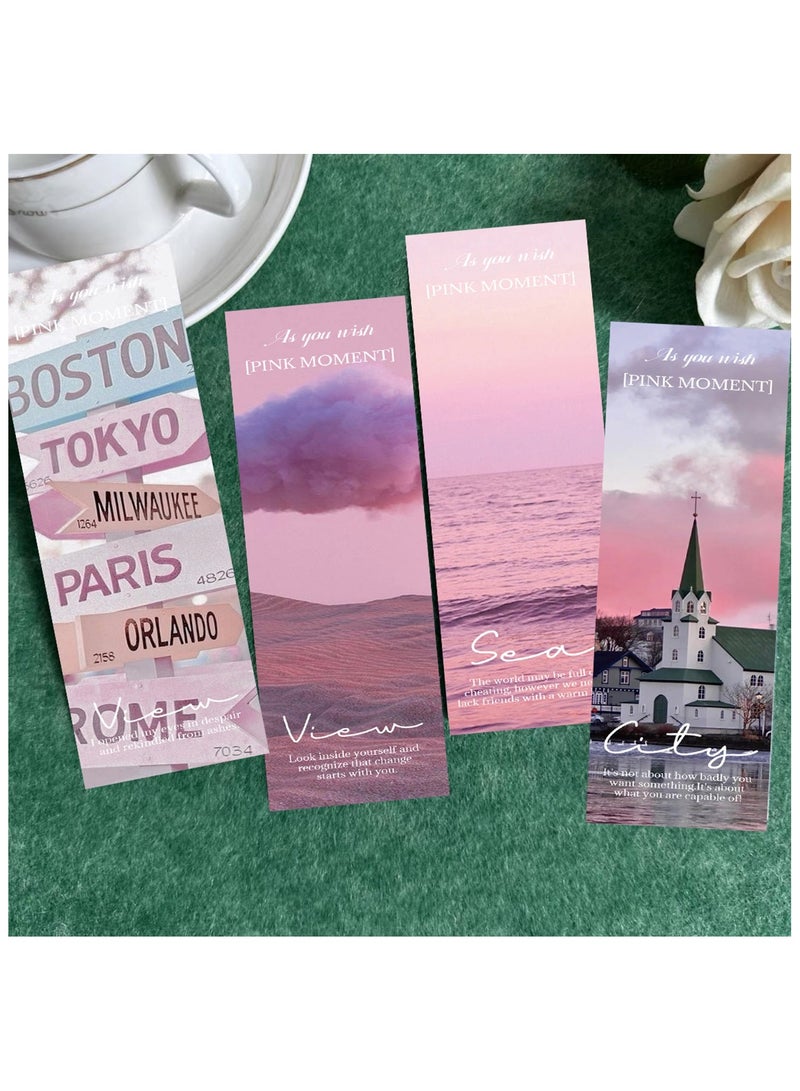 30Pcs Pink Scenery Theme Paper Bookmarks for Book Lovers, Boxed Bookmarks Set - Image 5
