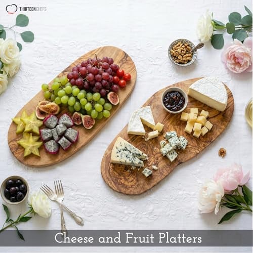 Thirteen Chefs Olive Wood Cutting Board – Large 16 x 8 Inch for Charcuterie, Cheese -Wooden Serving Tray with Rustic Edge - Image 3