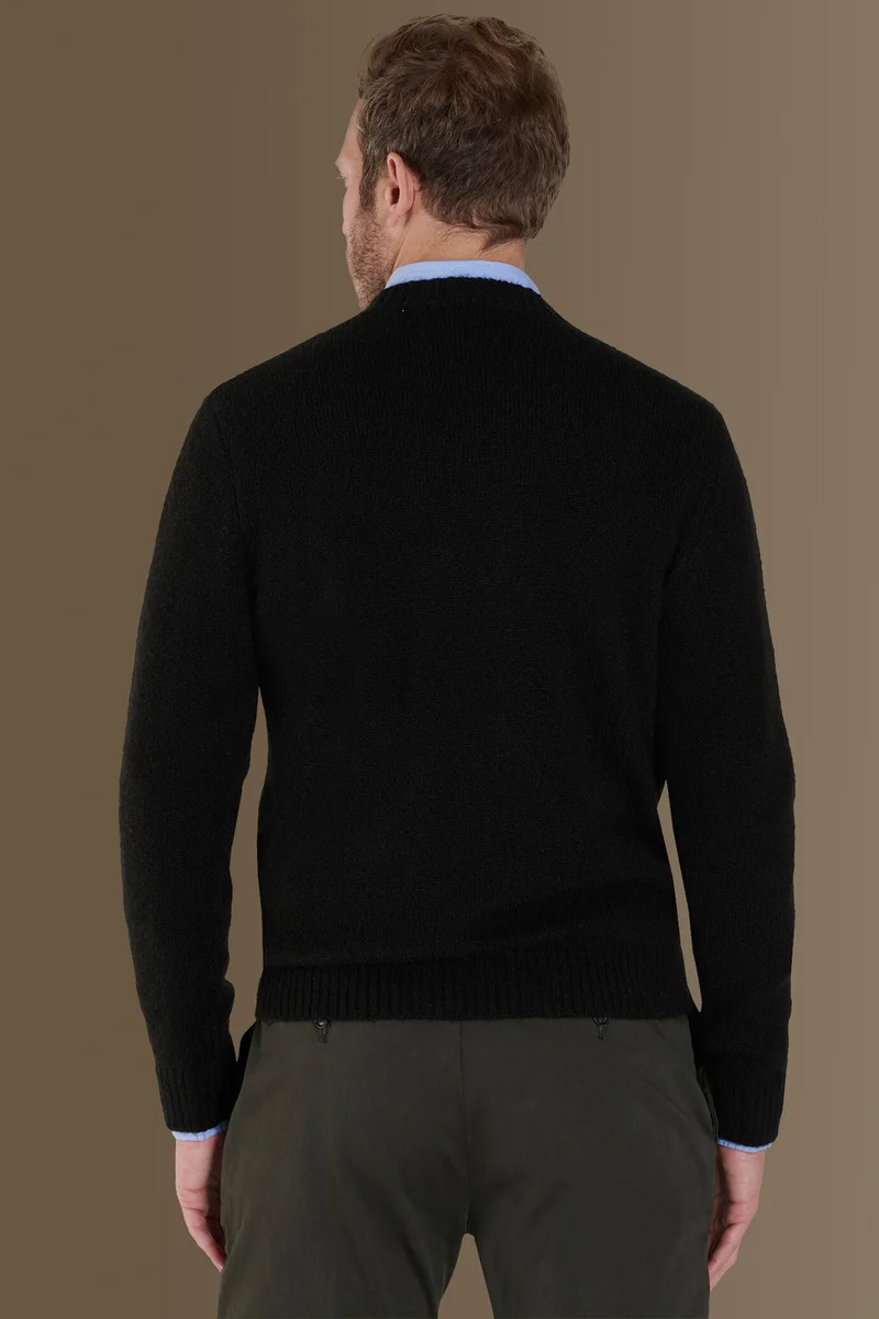 دوبل غانغر Round neck sweater in cotton- wool blend - Black
