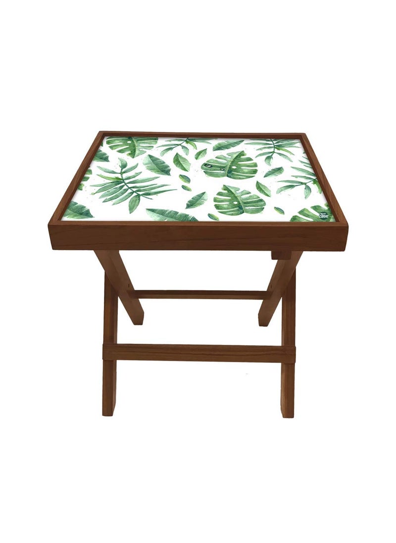 Nutcase Nutcase Designer Teak Wood Side Table Folding Wooden Bedside Coffee Outdoor Picnic Table Garden Leaves  - Image 1