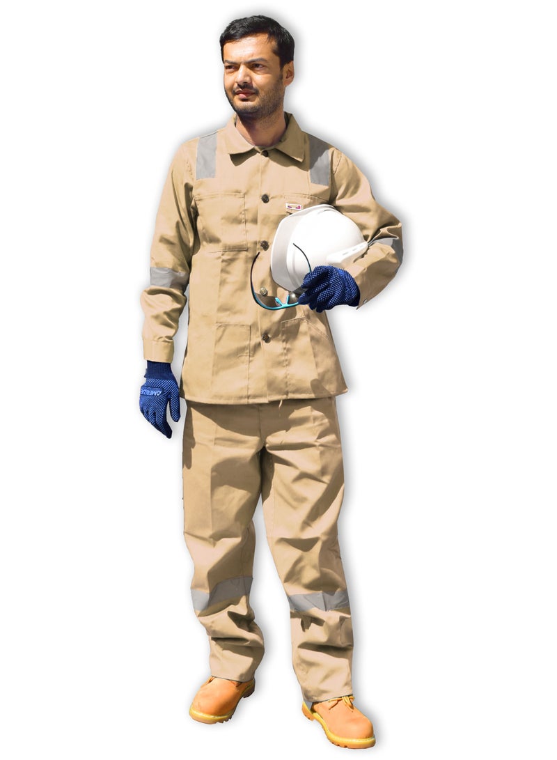 Ameriza Chief Safety Pant and Shirt with Reflective Tape Khaki 195 gsm 