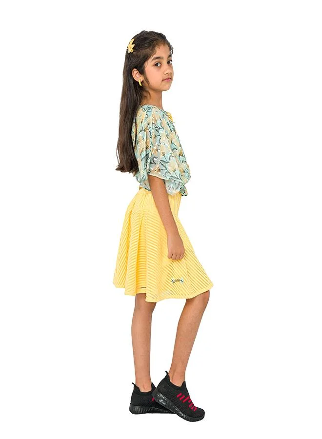 babyqlo Stylish floral print top with pleated yellow skirt