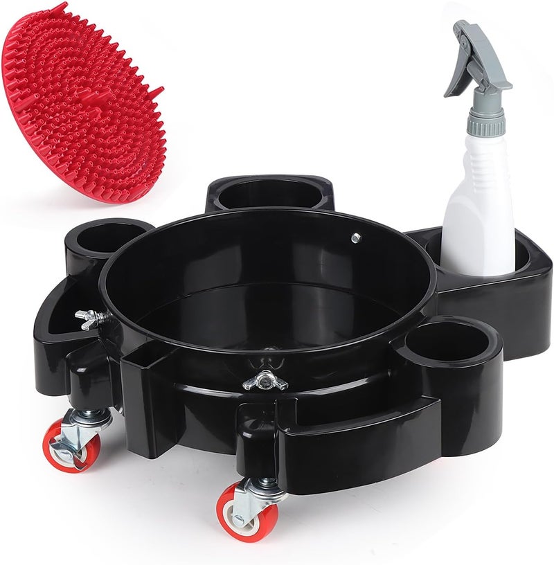 LCGP دلو دالي 5 جالون لغسيل السيارات دلو تنظيف احترافي مع عجلات ثقيلة، مصفاة ورذاذ مجاني، أسود - Image 1