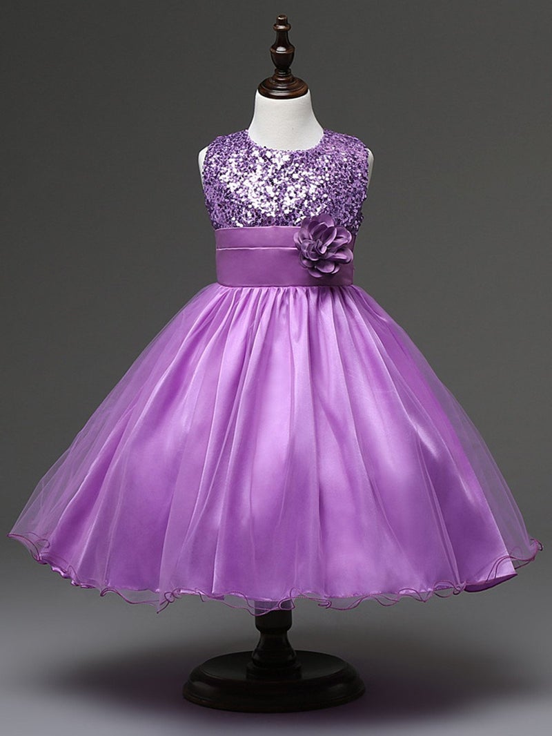 DreamHigh Sequined Flower Girls Party Dress (12, Purple) - Image 3